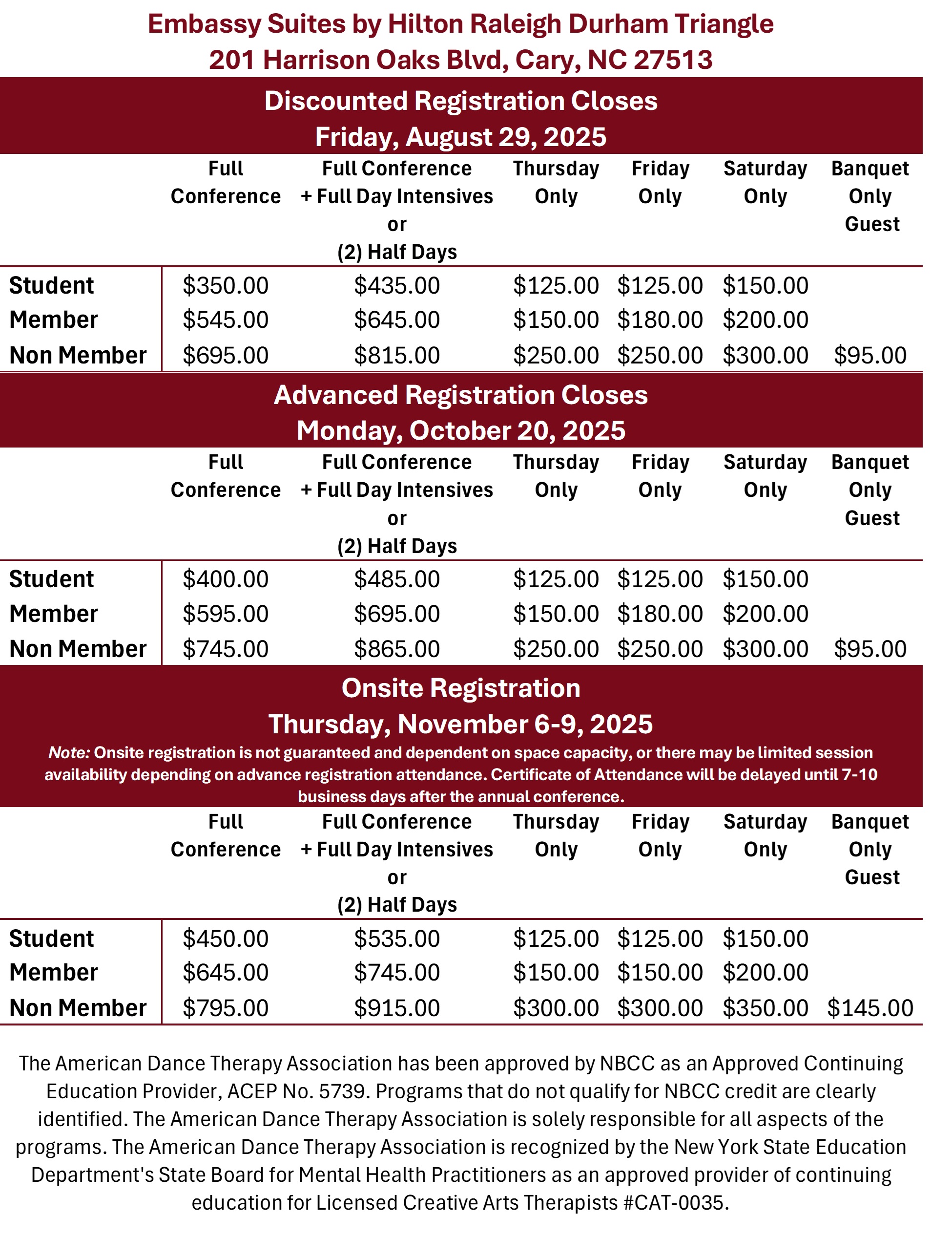 ADTA 60 Conference Registration Pricing