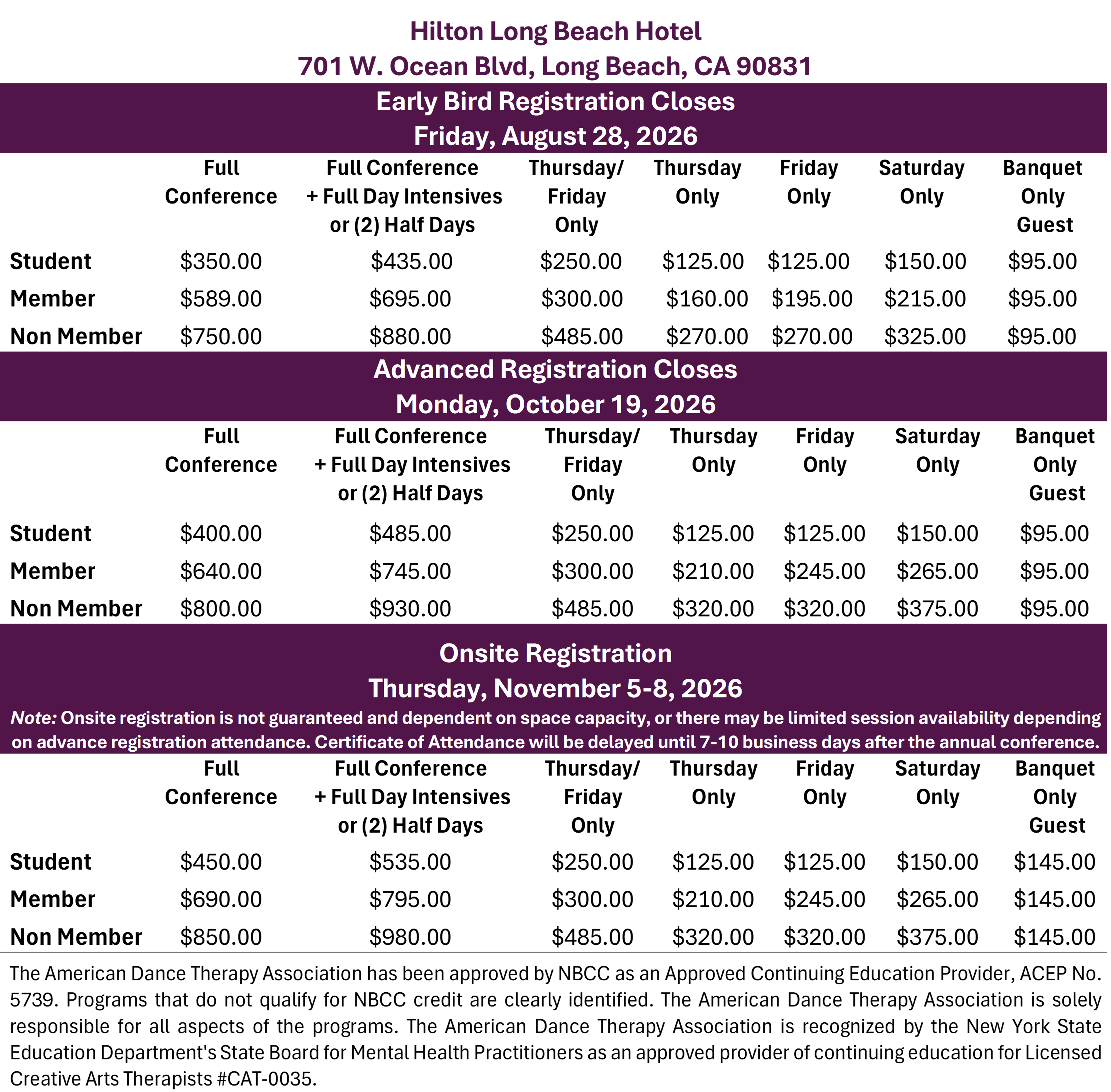 ADTA 60 Conference Registration Pricing